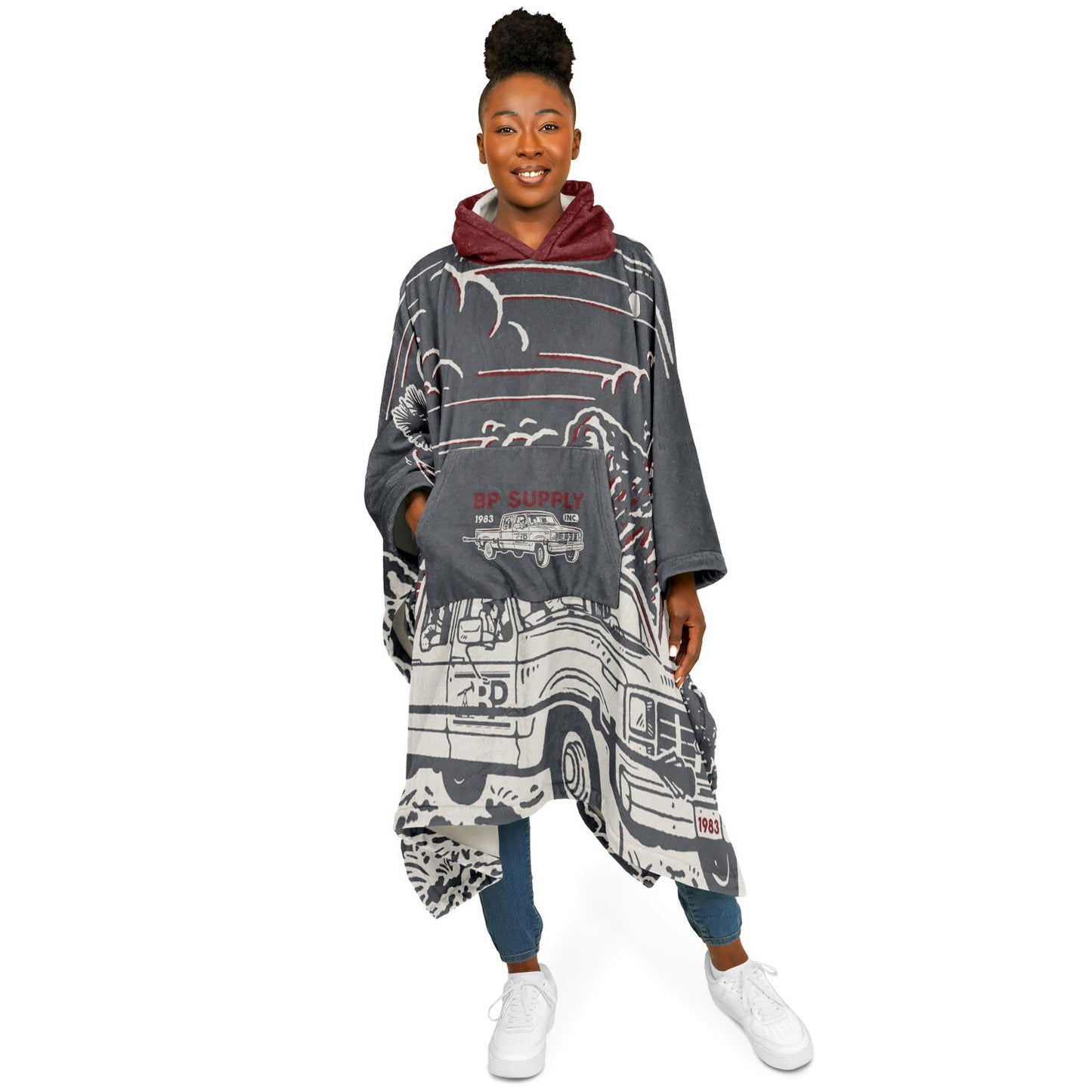 Flannel Blanket Poncho - Truck