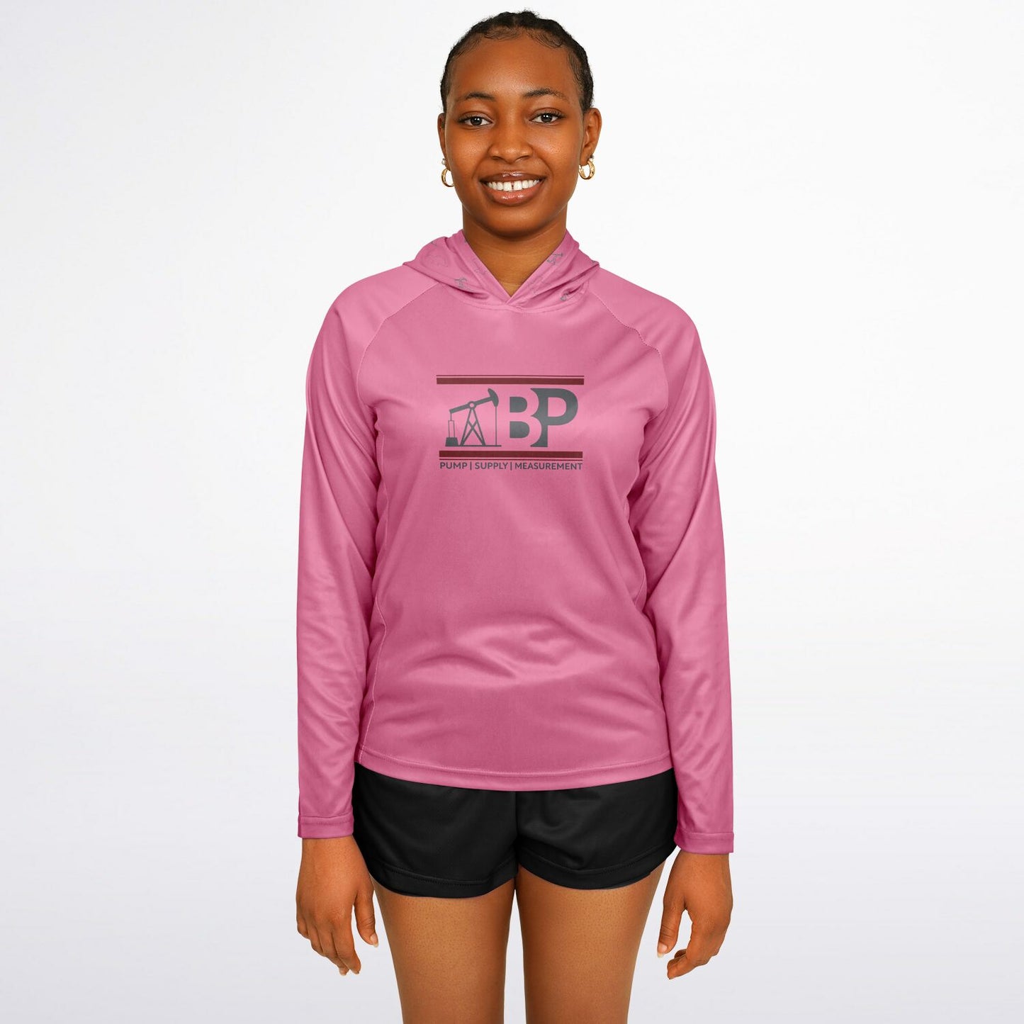 Women's Long Sleeve Hooded Performance Shirt - Pink w/ BP Logo