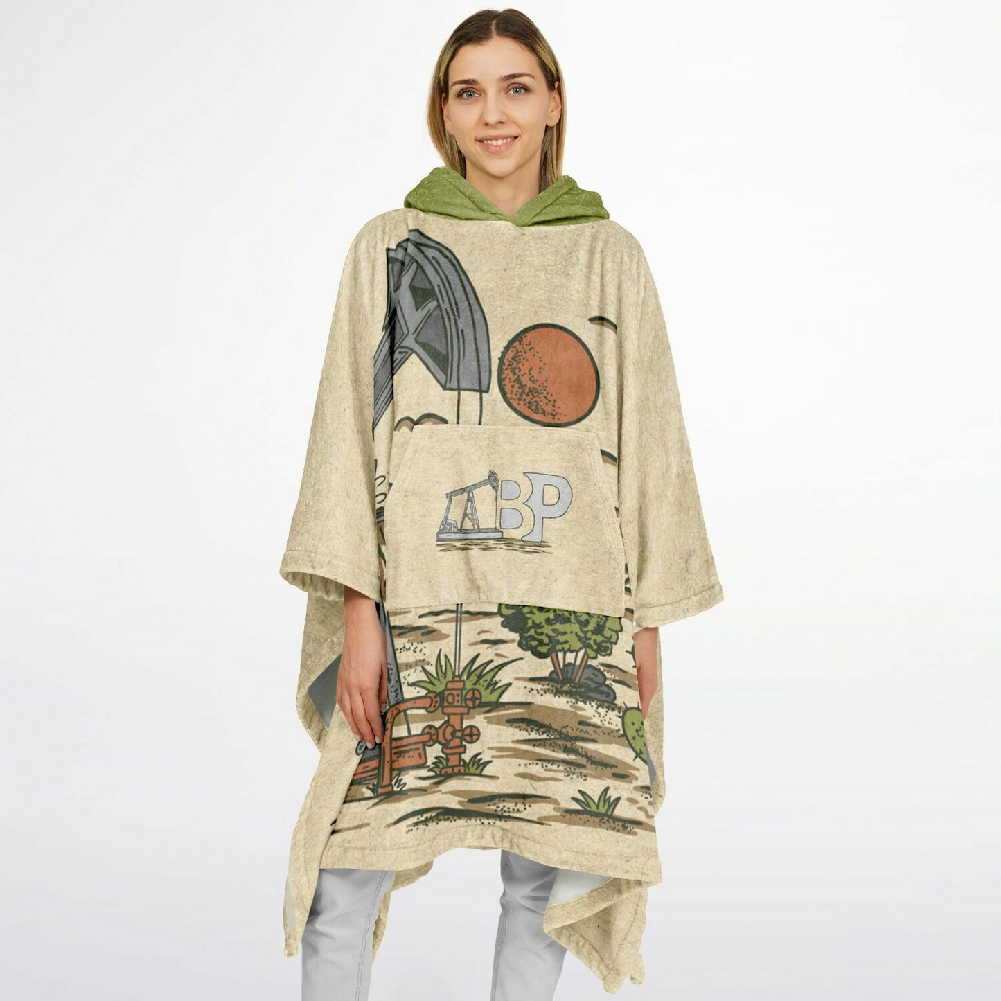 Flannel Blanket Poncho - Field