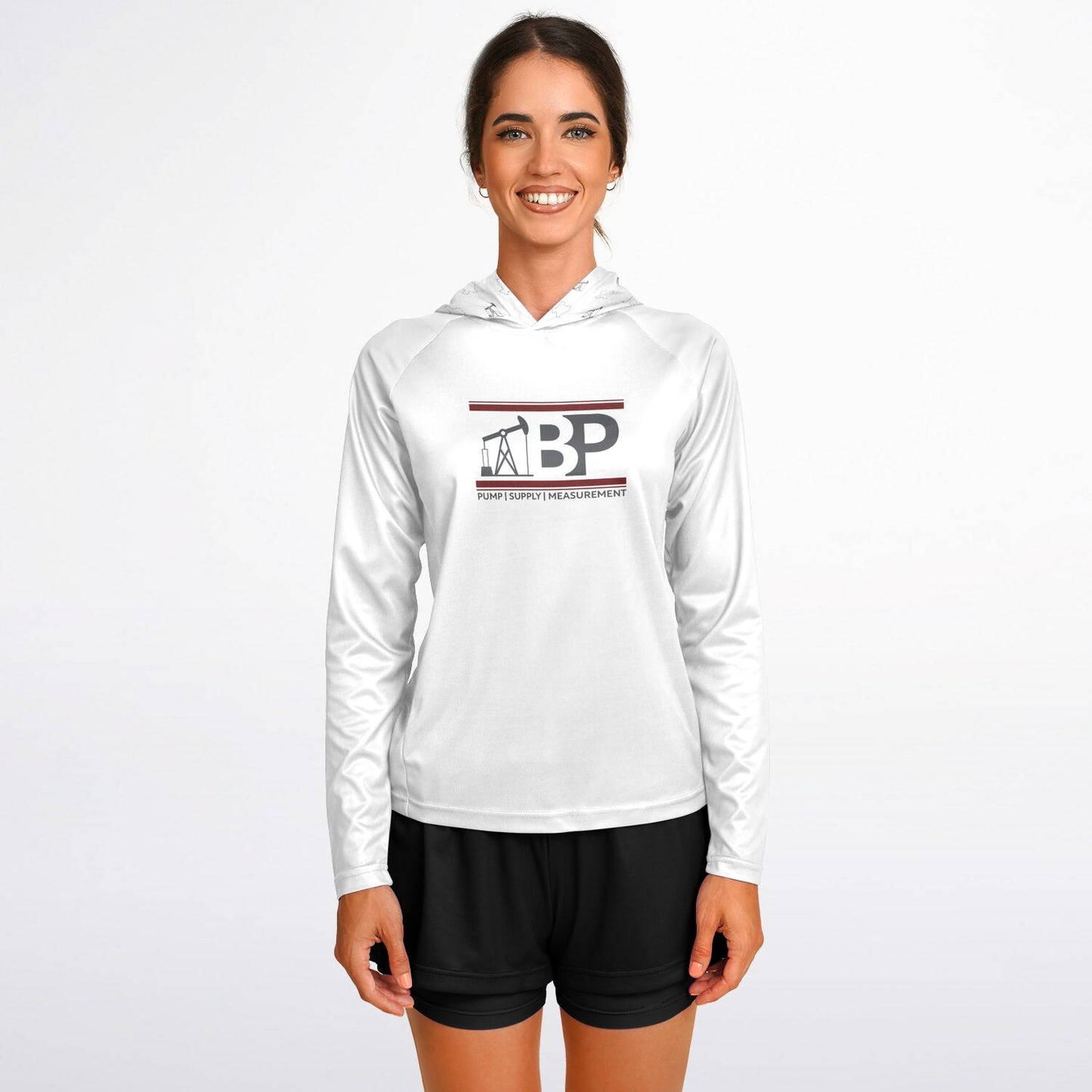 Women's Long Sleeve Hooded Performance Shirt - White w/ BP Logo