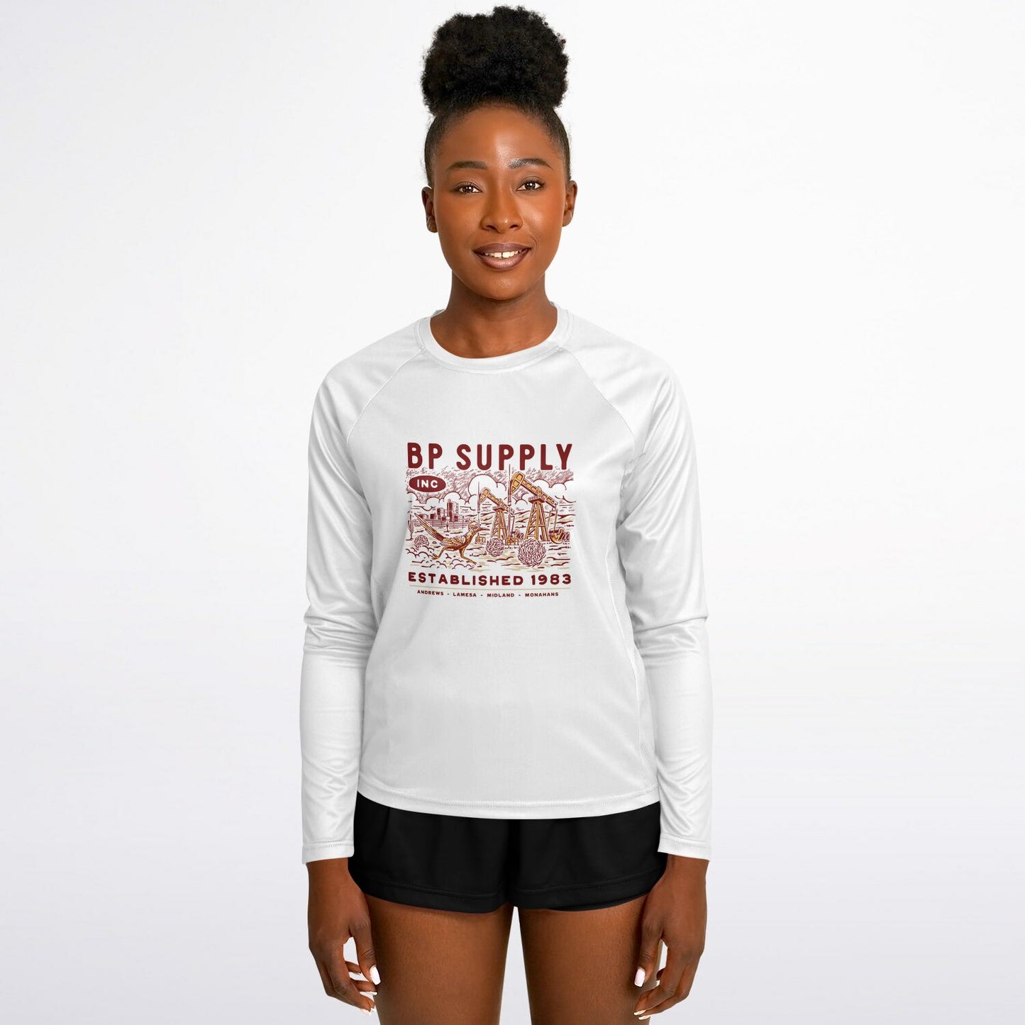 Women's Long Sleeve Performance Shirt - White Roadrunner Design