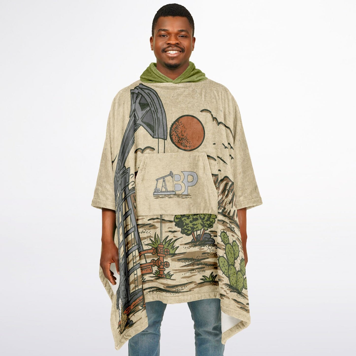 Flannel Blanket Poncho - Field