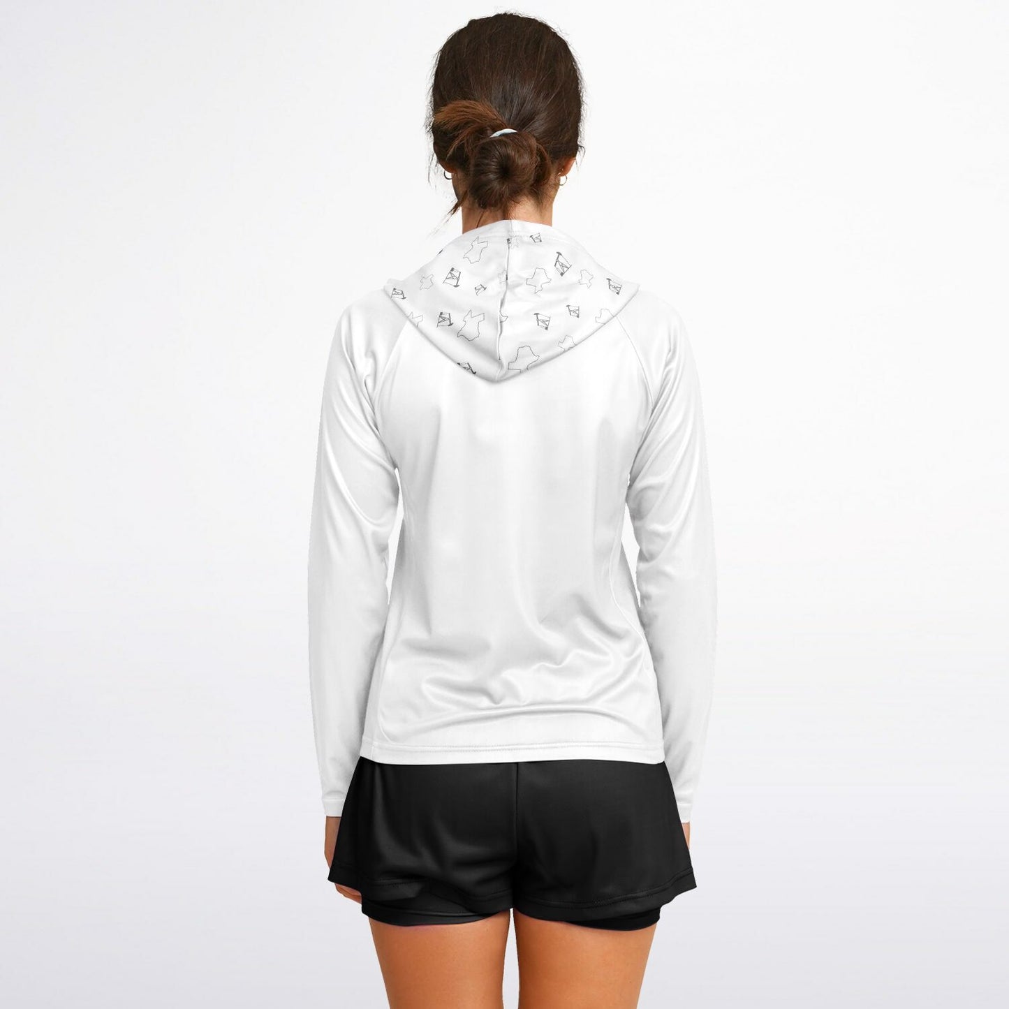 Women's Long Sleeve Hooded Performance Shirt - White w/ BP Logo