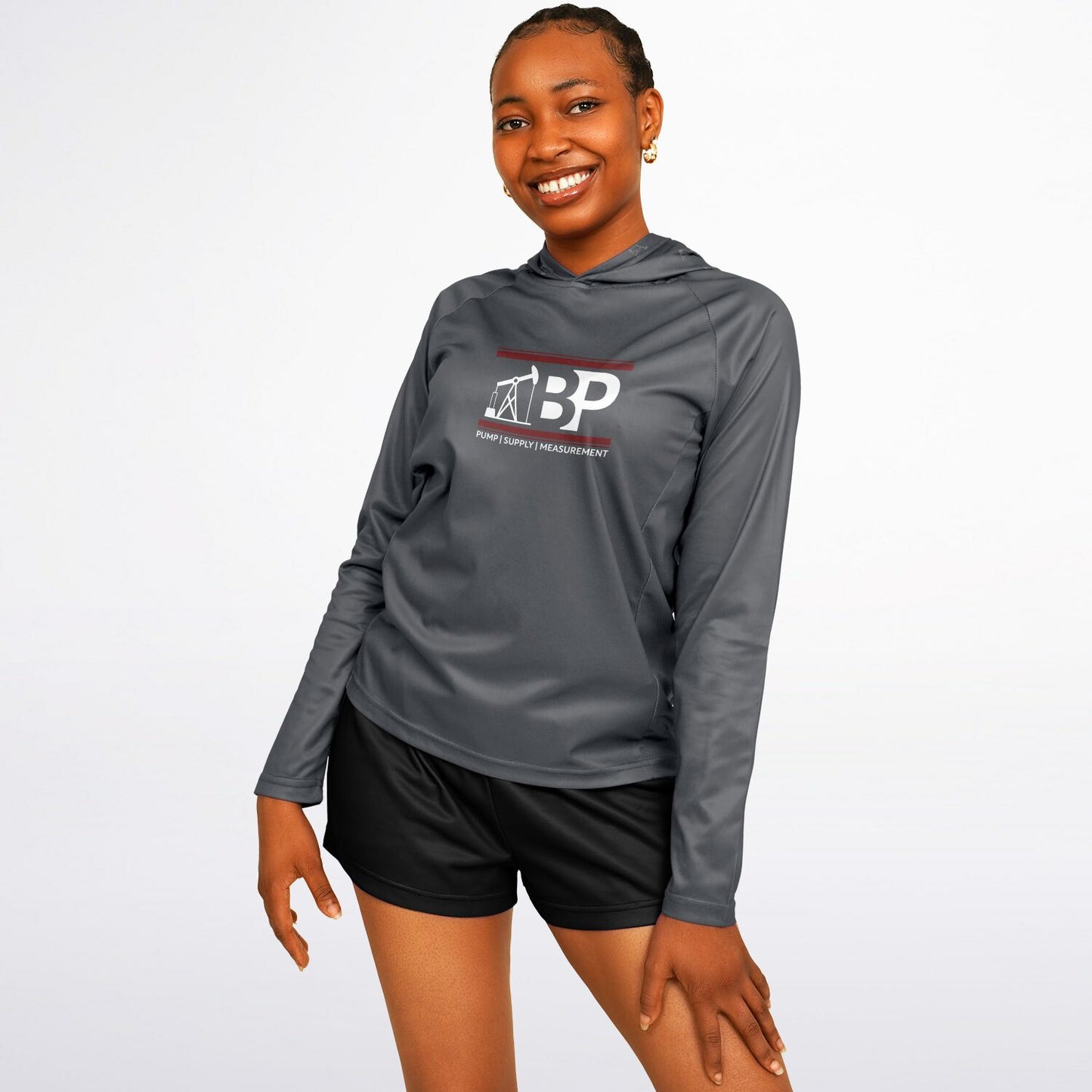 Women's Long Sleeve Hooded Performance Shirt - Gray w/ BP Logo