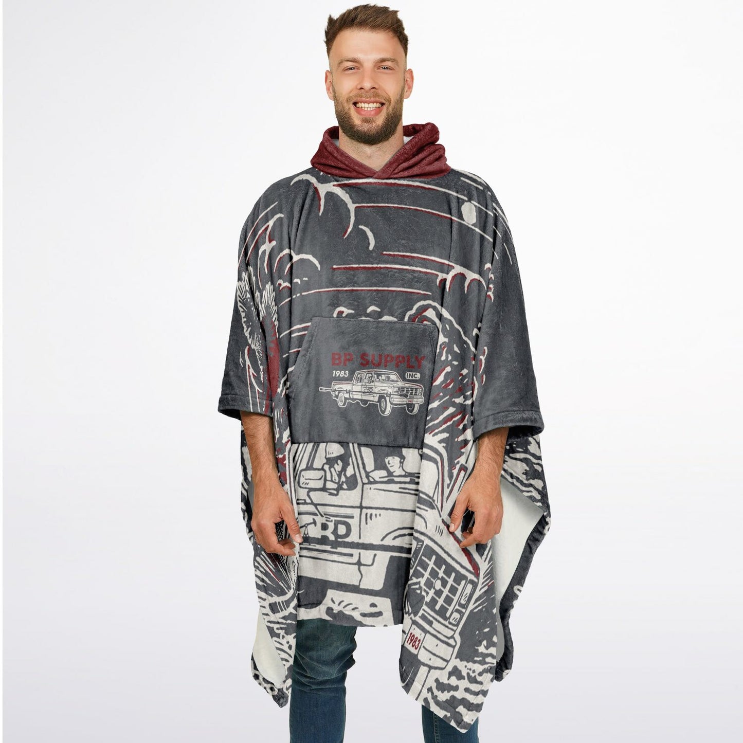 Flannel Blanket Poncho - Truck