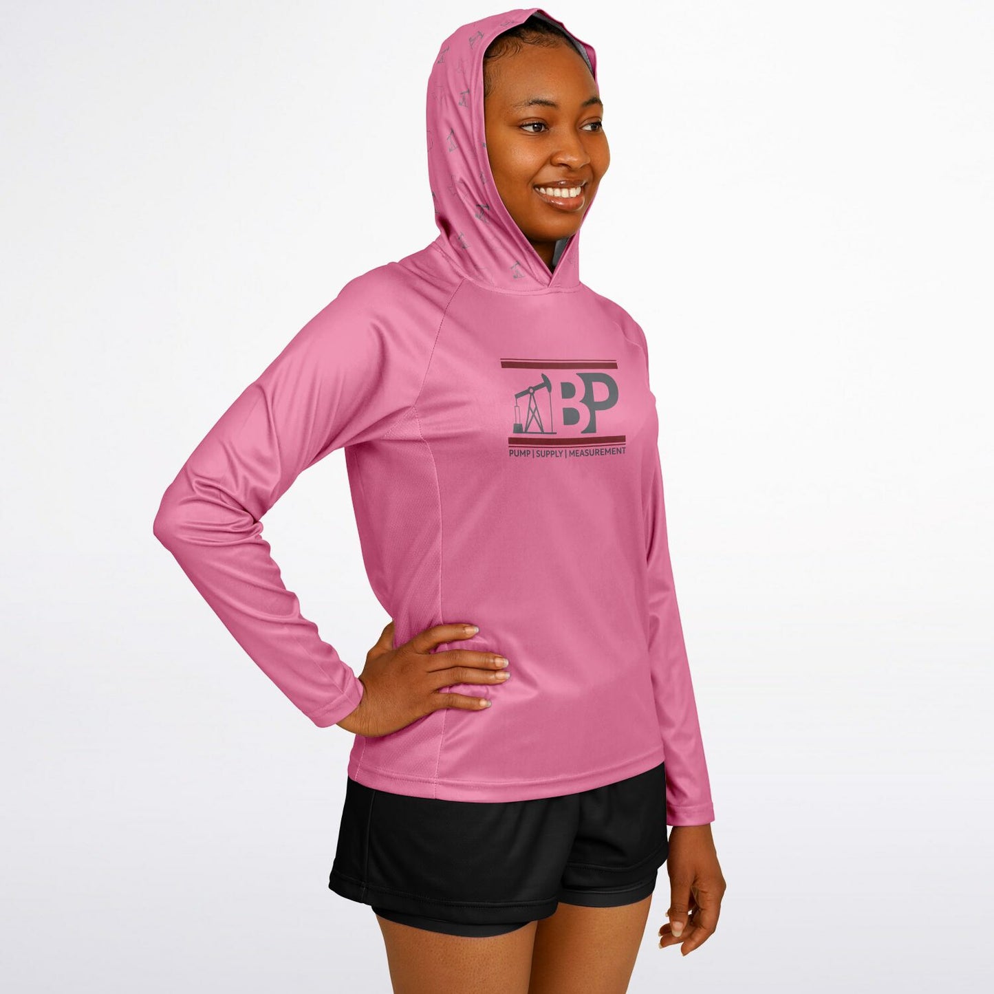 Women's Long Sleeve Hooded Performance Shirt - Pink w/ BP Logo