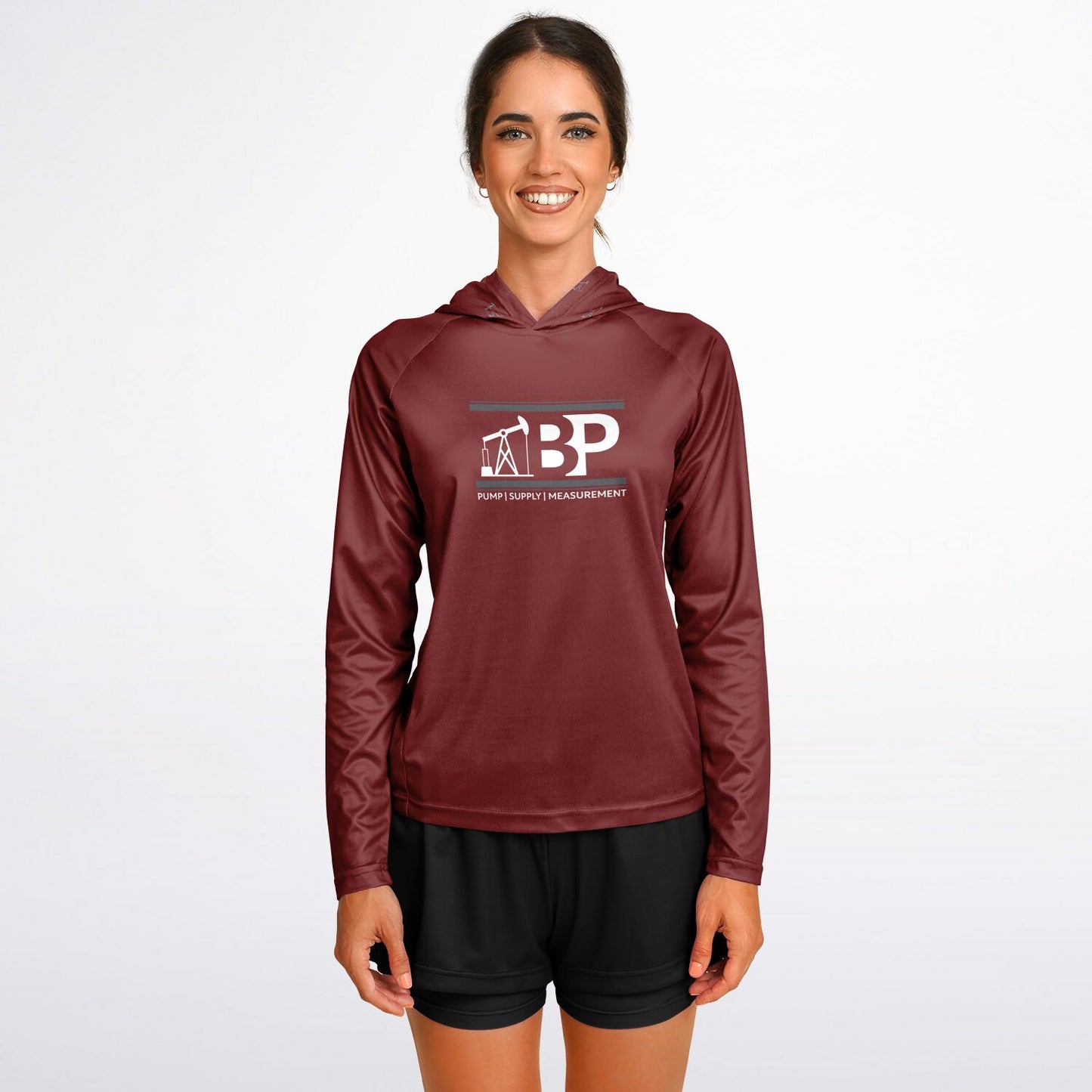 Women's Long Sleeve Hooded Performance Shirt - Red w/ BP Logo