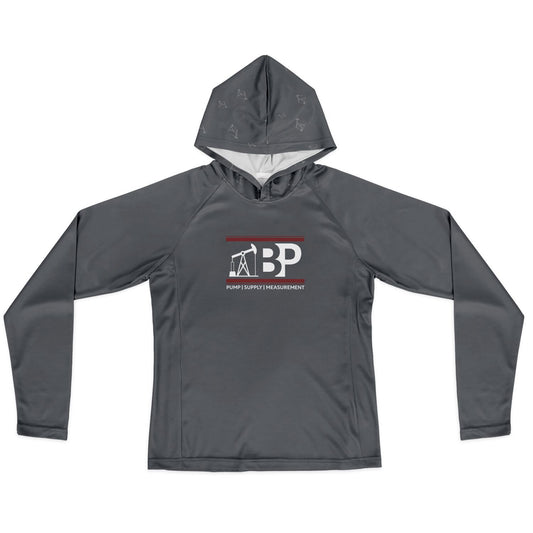 Women's Long Sleeve Hooded Performance Shirt - Gray w/ BP Logo