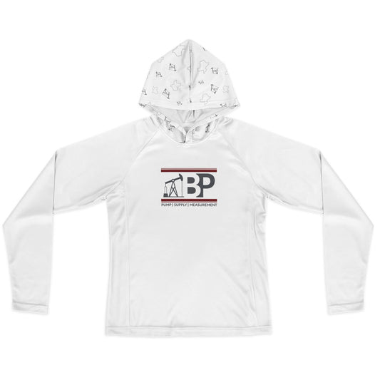 Women's Long Sleeve Hooded Performance Shirt - White w/ BP Logo