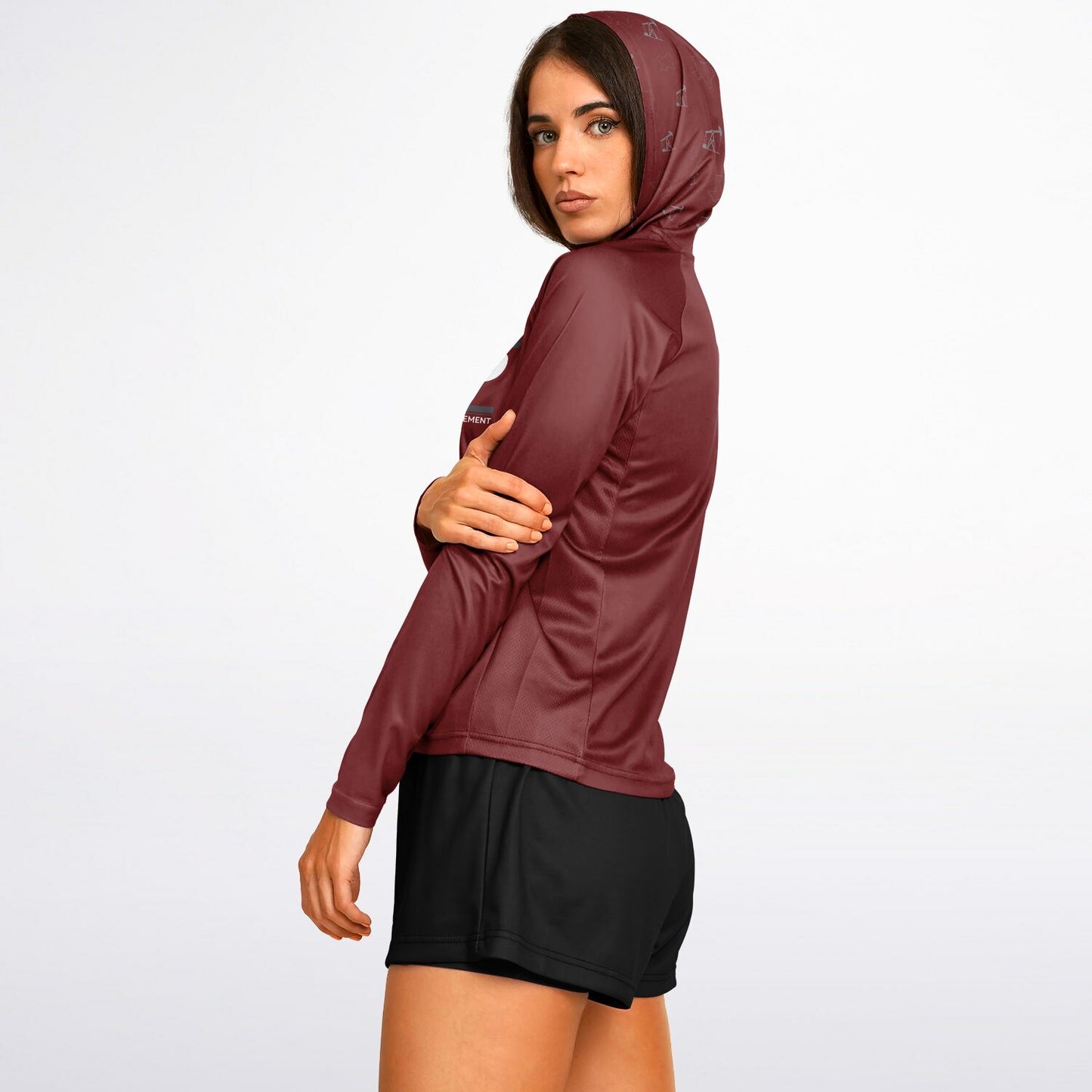 Women's Long Sleeve Hooded Performance Shirt - Red w/ BP Logo