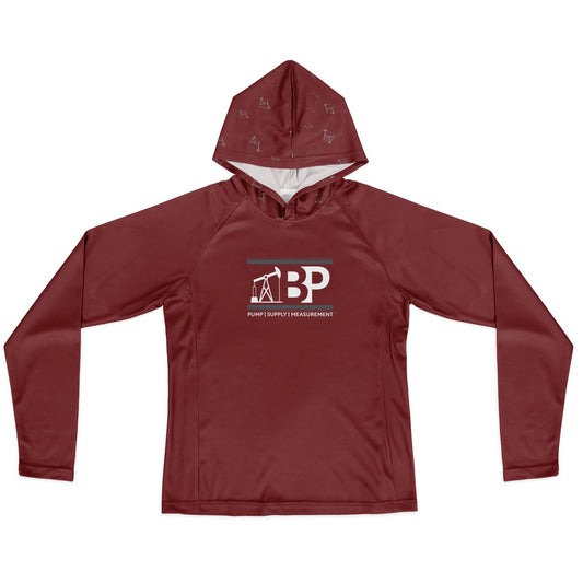 Women's Long Sleeve Hooded Performance Shirt - Red w/ BP Logo