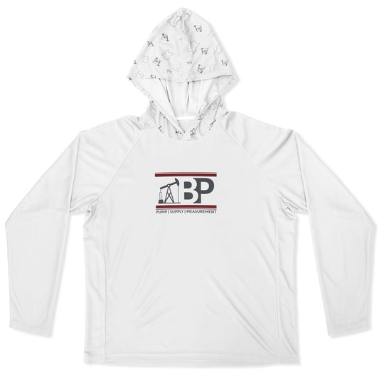 Men's Long Sleeve Hooded Performance Shirt - White w/ BP Logo